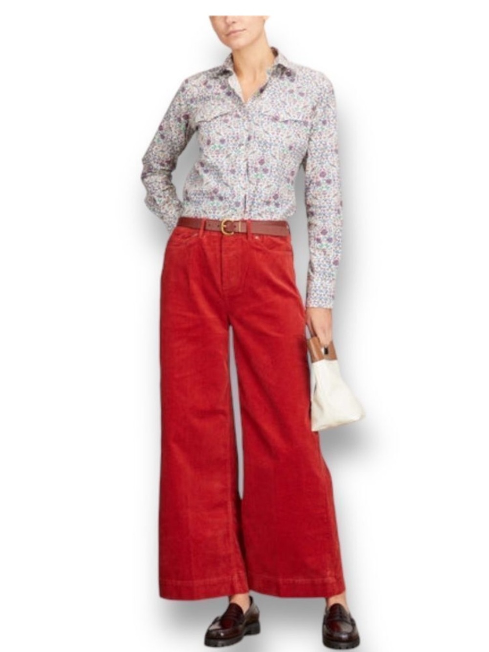 Ann Mashburn Wide-Leg Cropped High Rise Corduroy Jeans in Rust Size 28 Stretch